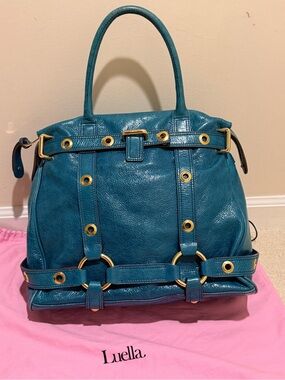 Luella London Gisele Bag, Teal Leather Satchel with Gold Hardware